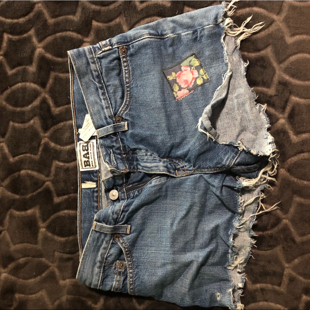 Hand patched denim shorts